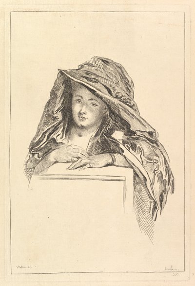 Kapşonlu Manto giyen bir Kadının Büstü Portresi, 18. yüzyıl. by François Boucher