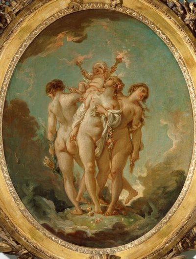 Cupid ile üç güzel by François Boucher