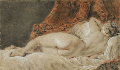 Arkadan görülen uzanmış kadın, Uyku adlı, yaklaşık 1720. by François Boucher