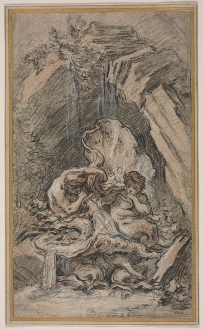 Deniz Kabukları Üfleme İki Tritonlu Çeşme, c. 1736. by François Boucher