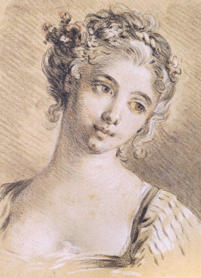 Genç Kızın Başı (kağıt üzerinde kömür ve beyaz tebeşir) by François Boucher
