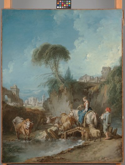 Uzak Binalar ve Bir Çoban ile Manzara by François Boucher