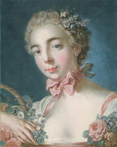 S.59-1959 Flora Başı, Louis-Marin Bonnet (1736-93) tarafından oyulmuş 1769 (renkli gravür ve gravür) by François Boucher