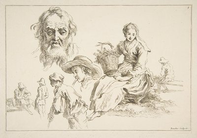 Eskizler Sayfası, ca. 1735. by François Boucher