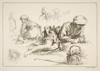 Eskizler Sayfası, ca. 1735. by François Boucher