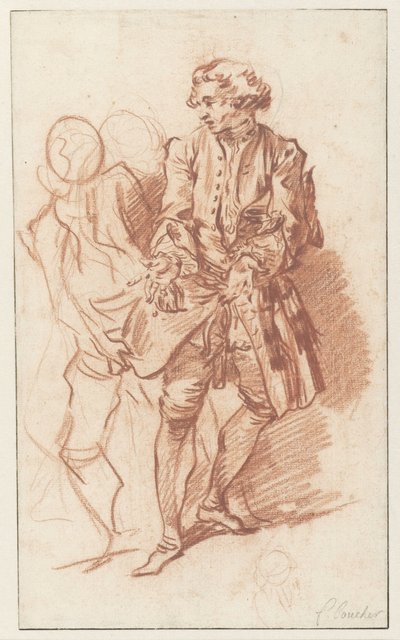 Harpagon Tarafından Cepleri Aranan La Flèche için Çalışma Harpagon Design tarafından Molière'in çalışmalarının 1734 baskısından L'Avare'' resmi için aranan La Flèche çalışması (seri başlığı) by François Boucher