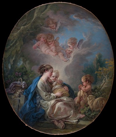 Genç Vaftizci Yahya ve Melekler ile Bakire ve Çocuk, 1765. by François Boucher
