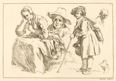 Ayakta Sürahi Tutan Çocuk Figür Çalışmaları by François Boucher after Abraham Bloemaert
