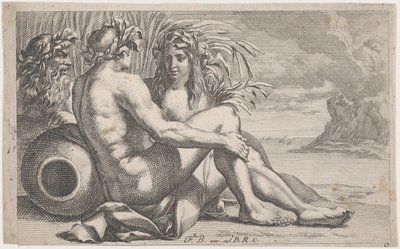 Bir deniz manzarasının önünde uzanmış nehir tanrıları, 1651-82. by François Bourlier
