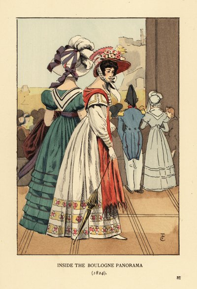 Boulogne Panorama, Boulevard Montmartre, Paris içinde büyük şehir manzarasını izleyen kadınlar by François Courboin