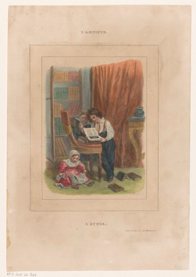 Üç çocuk L'étude kitaplarını görüntüler (nesne üzerindeki başlık) by François Grenier