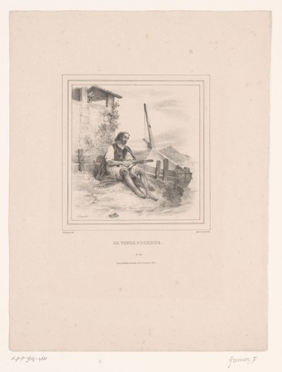 Su üzerinde ud ile yaşlı balıkçı Le vieux pêcheur (nesne üzerindeki başlık) by François Grenier
