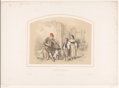 İki çocuk kör bir kemancı Pauvre aveugle'ı dinliyor! (nesne üzerindeki başlık) by François Grenier
