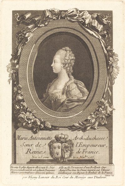 Marie Antoinette by François Hubert after Honore Thomas Bligny