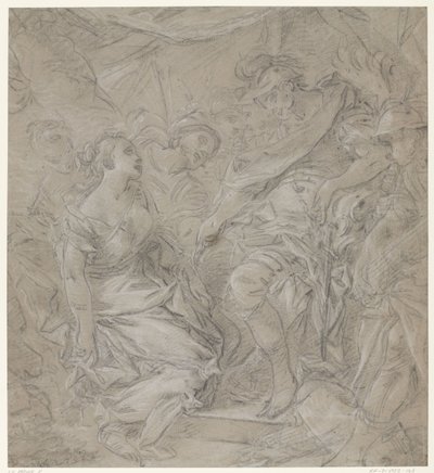 Çadırında bir generalin önünde diz çökmüş genç bir kadın (Scipio?) by François Le Moine (manner of)