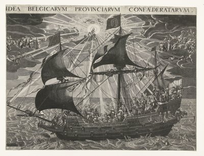 Devlet Gemisi, 1620 Dordrecht sinodundan sonra ülkenin mutlu halinin alegorisi Idea Belgicarum Provinciarum Confaederatarum (nesne üzerindeki başlık) by François Schillemans