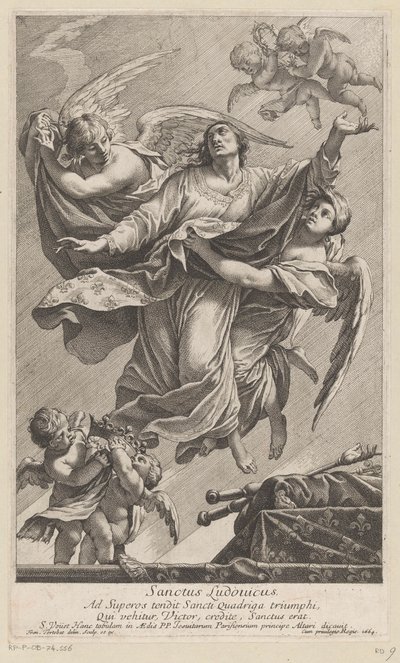 İki melek tarafından cennete taşınan Saint Louis IX Sanctus Ludovicus (nesne üzerindeki başlık) by François Tortebat