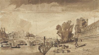 Seine ve Pont Royal; sağda Pavillon de Flore ve Louvre'un bir kanadı by François Victor Sabatier