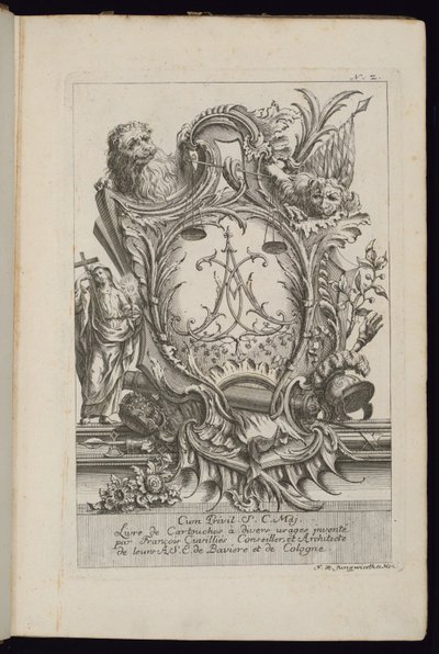 İki Aslanlı ve Şifreli Kartuş, Farklı Kullanımlar İçin Kartuşlar Kitabı by François de Cuvilliés the Elder