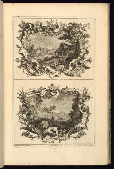 İki Kartuş için Tasarım by François de Cuvilliés the Elder