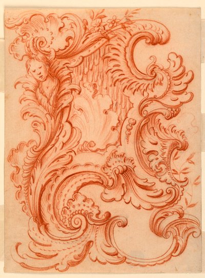 Rocaille rozeti için çizim by François de Cuvilliés the Elder