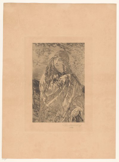 Çiçek şal ile genç kadın by François de Meersman (signed by artist)
