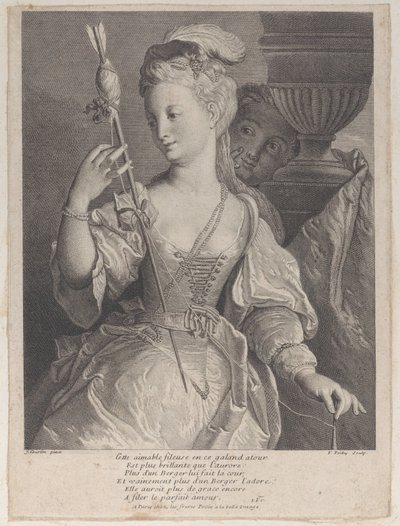Ok için iplik ören genç kadın, 1686-1741. by François de Poilly