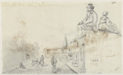 Bir sokak ve iki oturan kişinin çizimleri by Frans Arnold Breuhaus de Groot
