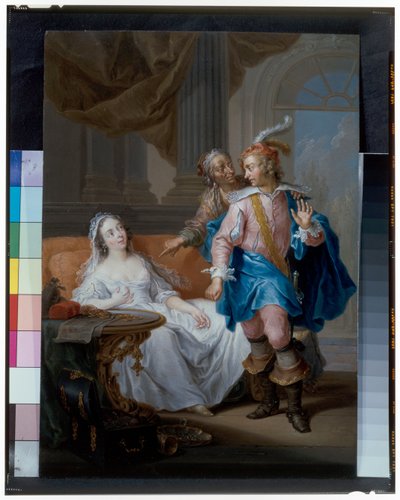Bir İç Mekanda Yaşlı Bir Hizmetçiyle Zarif Bir Çift by Frans Christoph Janneck