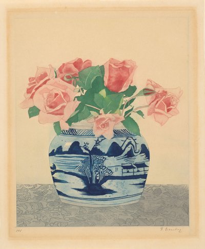 Çin süslemeli zencefil kavanozunda pembe güller by Frans Everbag (signed by artist)