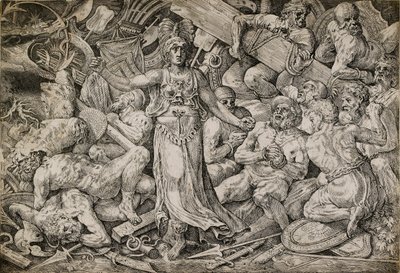 Mahkumlar ve Kupalarla çevrili Victoria, 1552. by Frans Floris