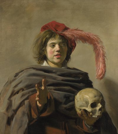 Kafatası tutan genç adam (Vanitas), c.1626 (tuval üzerine yağlı boya) by Frans Hals