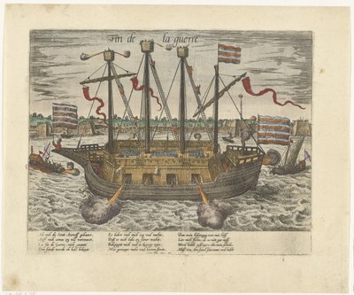 Fin de la guerre gemisi, 1585 Fin de la guerre (nesne üzerindeki başlık) Seri 9: Hollanda ve Almanya Olayları, 1583-1587 (dizi başlığı) by Frans Hogenberg