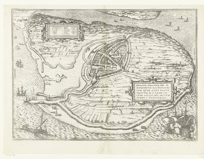 Kaart van het eiland Voorne en plattegrond van Brielle, 1572 Brilium, Hollandiae op. Kurtuluş yılında M.D.72