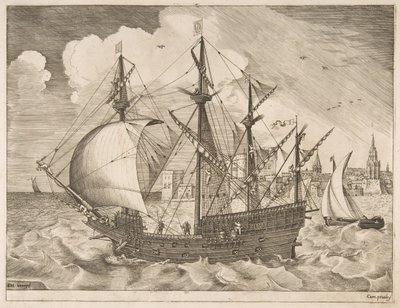 Yelkenli Gemilerden Denize Açılan Silahlı Dört Usta, ca. 1555-56. by Frans Huys