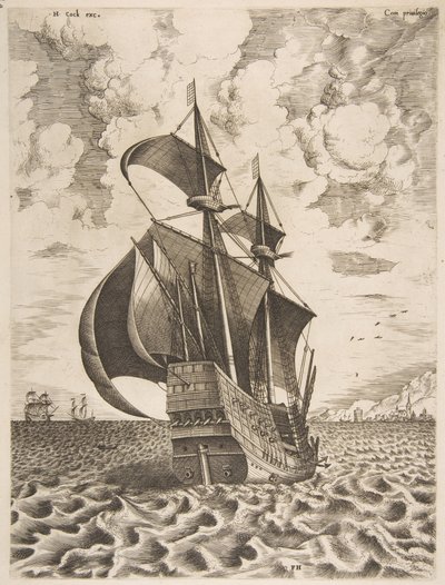 Yelkenli Gemilerden Limana Doğru Silahlı Dört Usta Yelken, 1561-65. by Frans Huys