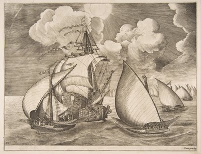 Yelkenli Gemilerden Bir Caravel Tarafından Eskort Edilen Kadırga Filosu, 1561-65. by Frans Huys