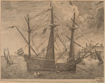 Silahlı Üç Usta Bir Şehir Yakınında Demirlenmiş by Frans Huys after Pieter Bruegel the Elder
