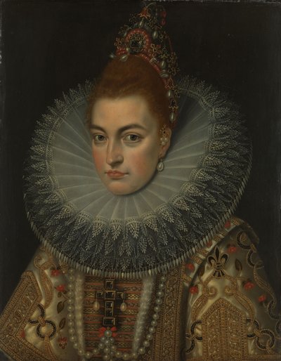 Arşidüşes Isabella Clara Eugenia'nın Portresi (1566-1633, İspanya İnfanta'sı, c.1600 (bakır üzerine yağlıboya) by Frans II (studio of) Pourbus