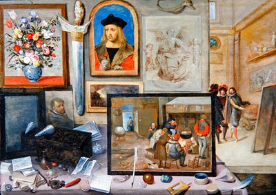 Bir Sanatçının Stüdyosunun İçi (panelde yağlı boya) by Frans II the Younger and workshop Francken