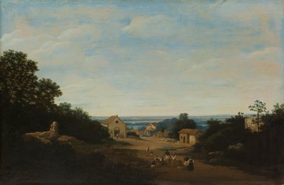 Igaraçú köyü ile Brezilya manzarası. Solda Sts Cosmas ve Damian kilisesi by Frans Post