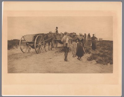Arabaları ve araçları olan bir yolda çiftlik işçileri Postel Turbası by Frans Lauwers
