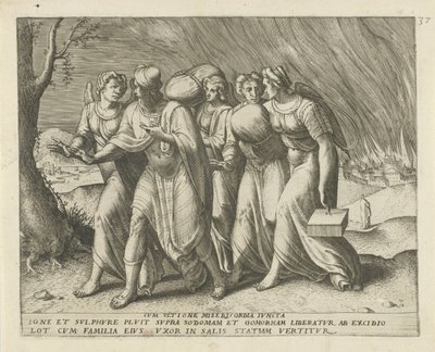 Lot verlaat Sodom Merhamet ve intikam (nesne üzerine başlık) Geschiedenis van Lot (dizi adı) by Frans Menton