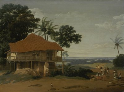 Bir İşçi Evi ile Brezilya Manzarası, c.1655 (tahta üzerine yağlı boya) by Frans Post