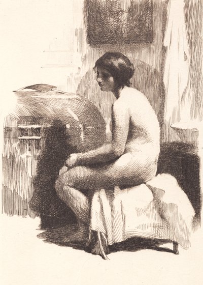 Bir odada oturan çıplak kadın modeli by Frans Schwartz