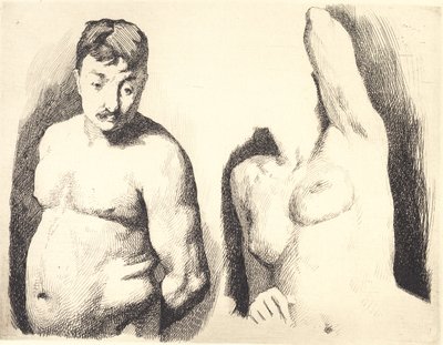 Yarım figürde çıplak erkek ve kadın modeline göre iki çalışma ile numune plakası by Frans Schwartz