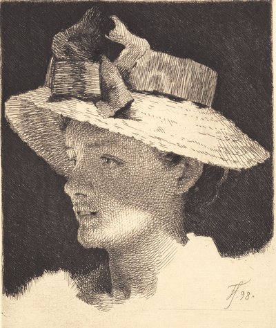Hasır şapkalı genç kız, profil solda by Frans Schwartz