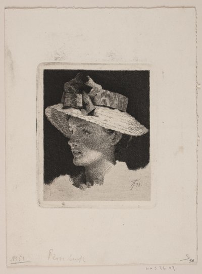 Hasır şapkalı genç kız, profil solda by Frans Schwartz