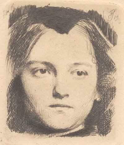 Genç kadın kafası, tek yüzü, keskin nişancı. Örnek plaka by Frans Schwartz
