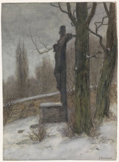 Karlı bir ormanda haç by Frans Alexander Evert Lodewijk Smissaert
